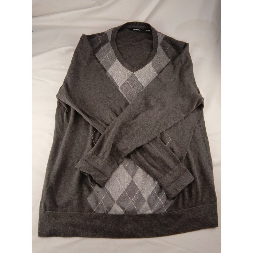 Mens Claiborne Gray Sweater V Neck Size L Large Lone Sleeve